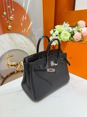 wholesale quality hermes birkin 25 noir matte alligator and togo touch